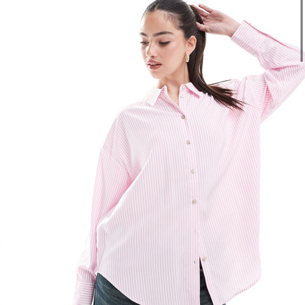 Vero Moda Pink Striped Button Down Shirt